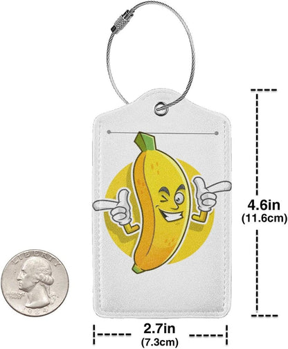 2 Packs Cute Banana Pattern Leather Luggage Tags Novelty Funny Cartoon Suitcase Labels Bag Tag Name ID Labels with Privacy Cover for Teen Kids Adult White Background