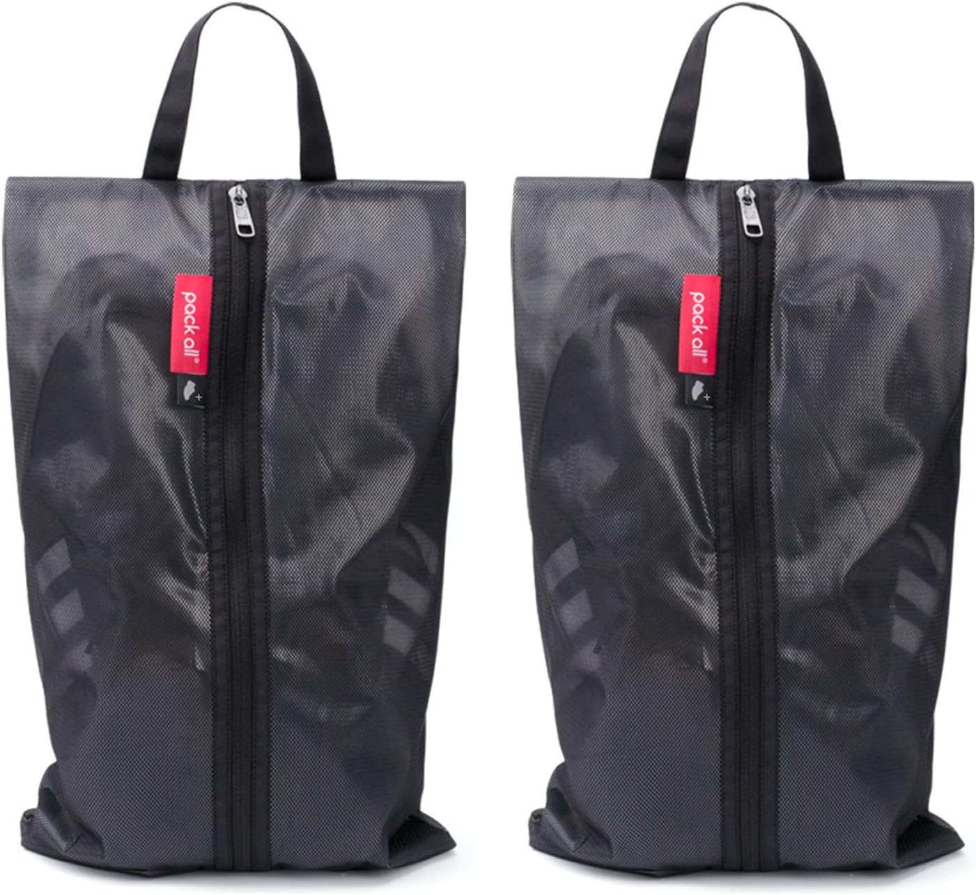 pack all Plus-Sized Shoe Bag for Travel, Water-Resistant Shoe Pouch for Gym, Odor-Resistant Soccer Cleats Bag for Sport (Black, 2-Pack)