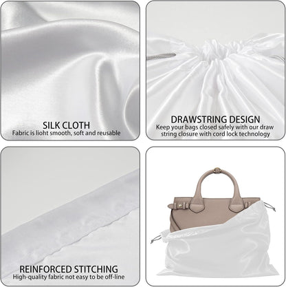 6 Pack Dust Bags for Handbags Silk Dust Cover Bag for Handbags Purses Shoes Boots, Silk Dustproof Drawstring Bag Travel Storage Pouch (White, 19.6 × 15.7 in)