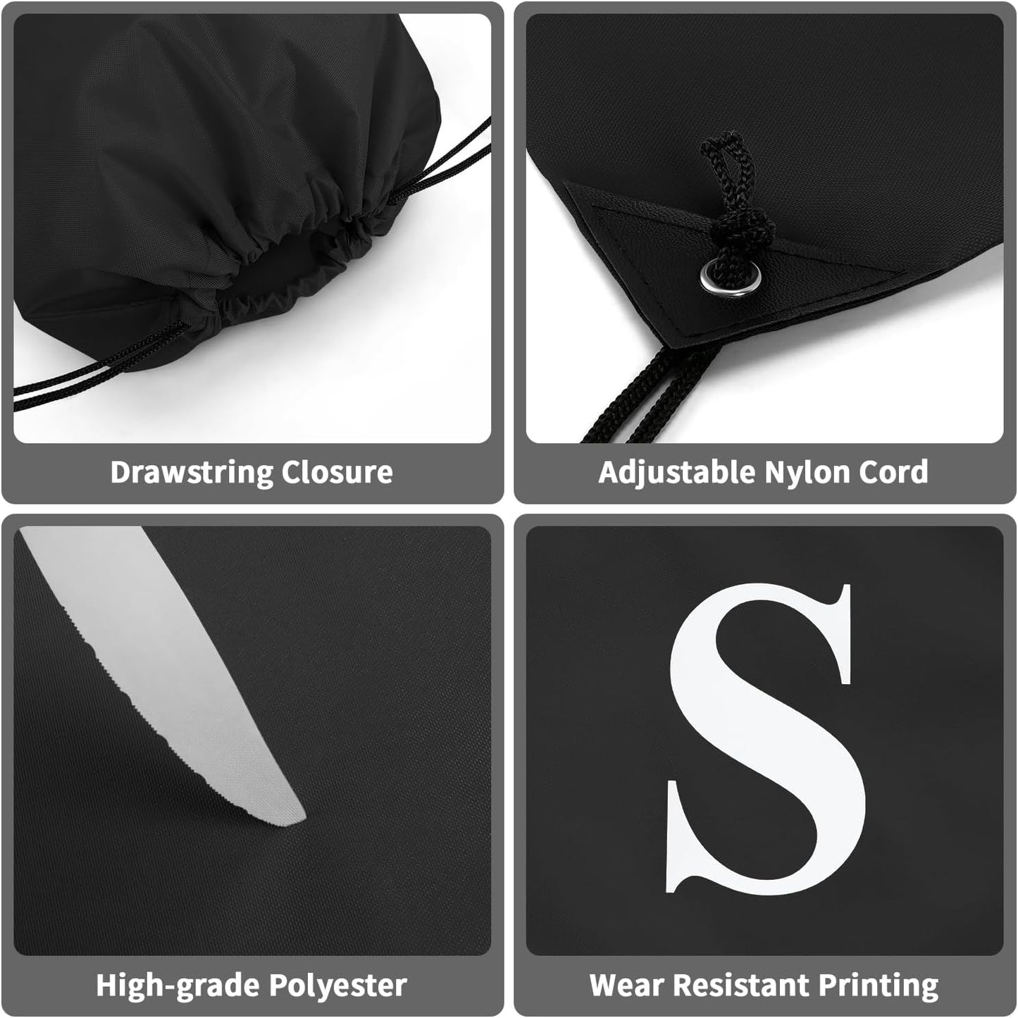 ZOMFELT 6Pcs Drawstring Backpack Drawstring Gym Bags, Foldable Draw String Backpack with Multiple Colors and Letters, Lightweight Polyester Cinch Bag for Gift, Beach, Sports, Travel, Swim (Letter S)