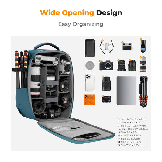 K&F Concept Camera Backpack,Hardshell Photography DSLR Camera Bag with 15-15.6 Inch Laptop Compartment Waterproof Hard Shell Camera Case Compatible with Canon/Nikon/Sony/DJI Mavic Drone