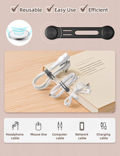 Kanemc 8 Pack Magnetic Twist Ties, Silicone Cord Organizer Magnet Reusable Cable Straps For USB Earphone Charger Video Computer Cables (4Black+2White+2Grey)