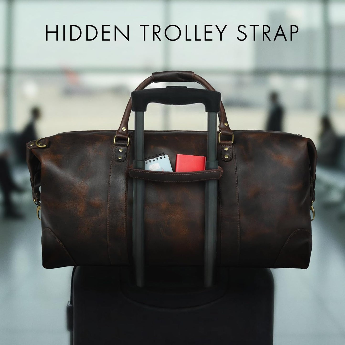 ELIZO Large Leather Duffle Bag For Men Women Big REAL FULL GRAIN Travel Overnight Weekender Carry On Luggage Sports Gym Bags (Walnut 24 Inch) Heritage