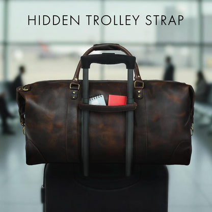 ELIZO Large Leather Duffle Bag For Men Women Big REAL FULL GRAIN Travel Overnight Weekender Carry On Luggage Sports Gym Bags (Walnut 24 Inch) Heritage