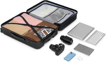 KYME Suitcase Hardshell With Double Spinner Wheels, PC+ABS TSA Lock Travel Luggage (Black, 24" Checked)
