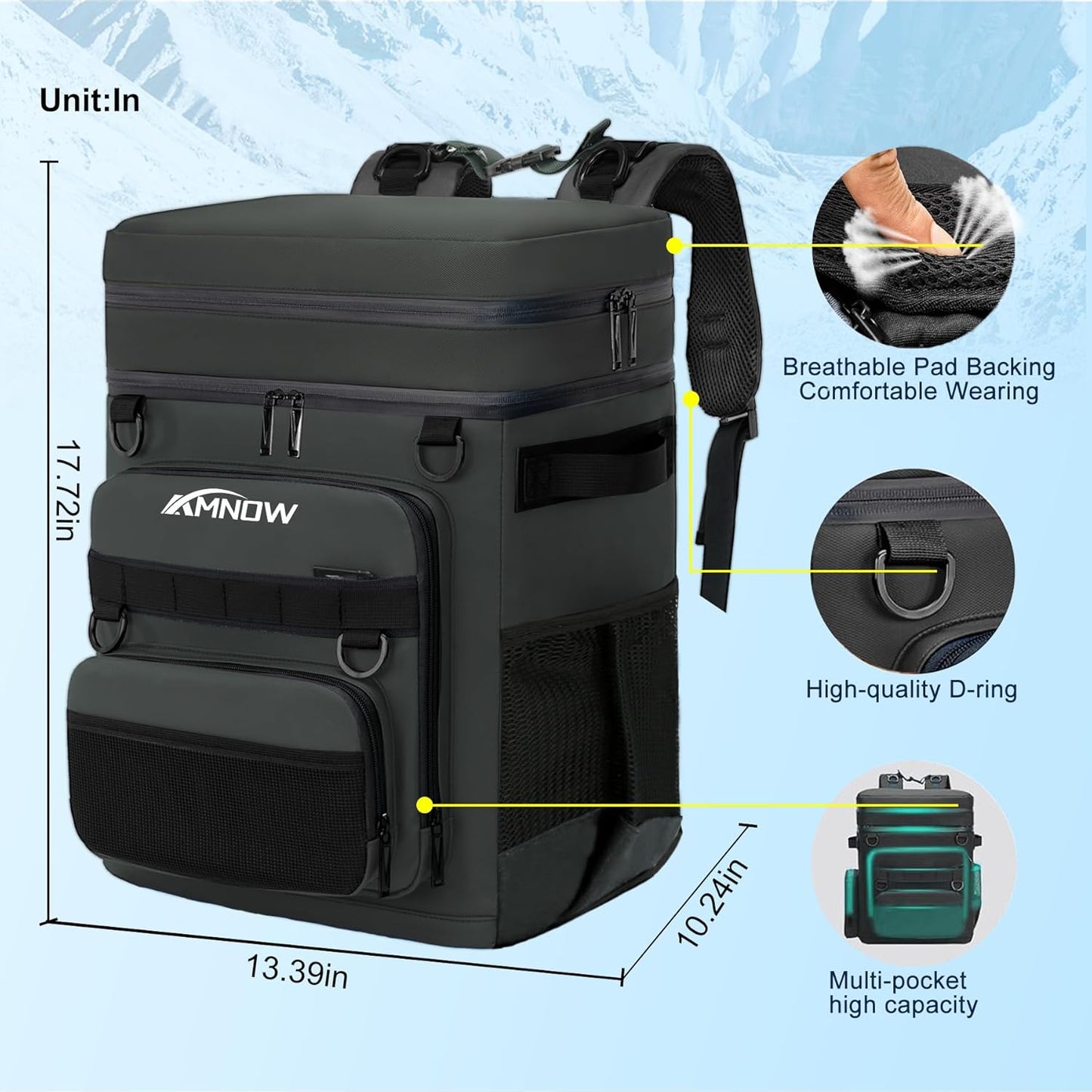 Backpack Cooler Insulated Leak Proof for Men Women 50 Cans Soft Cooler Backpack Insulated Waterproof Large Capacity Coolers Bag Portable for Lunch Camping Travel Picnic Hiking