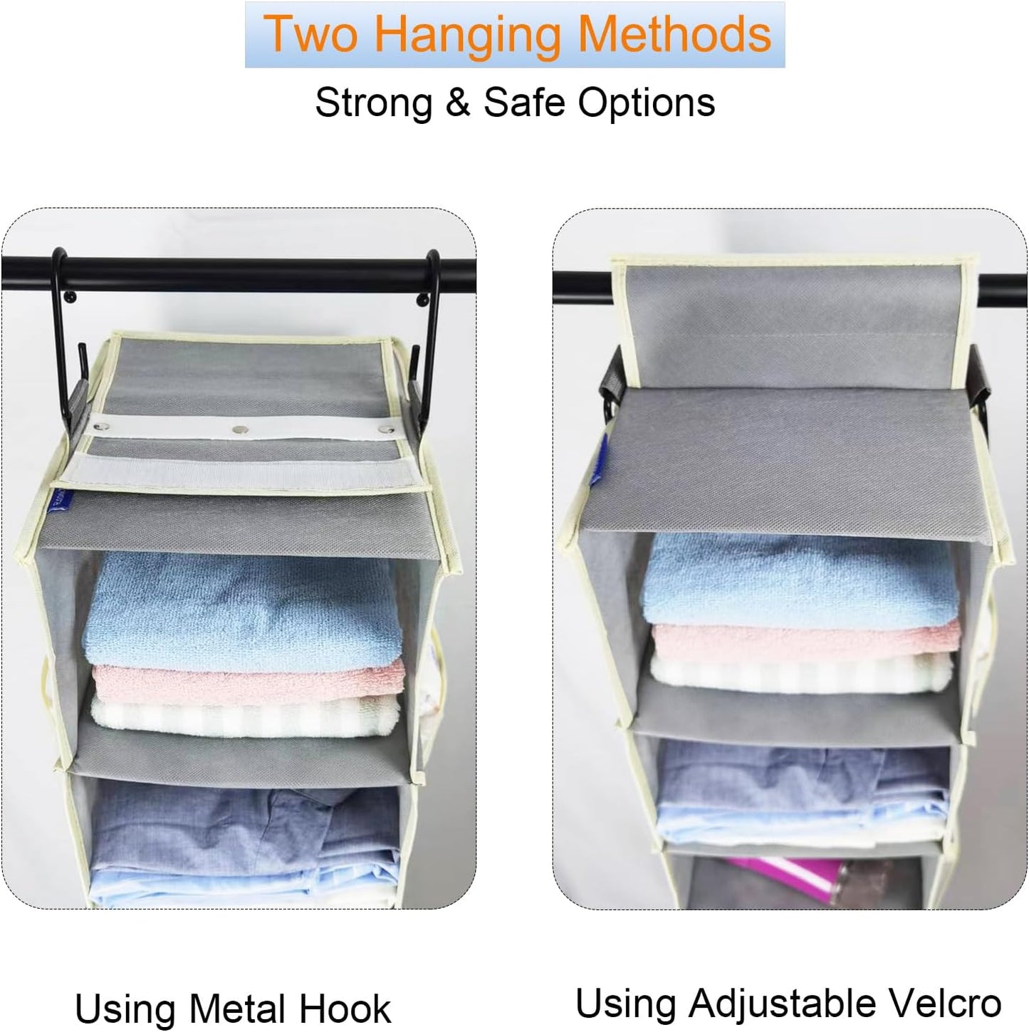 2 Pack Large-Sized Hanging Shoe Organizer 8-Shelf, Hanging Closet Organizer with 8 Side Pockets, Wider Hanging Shelves for Storage Shoes Clothes 9" W × 11.8" D× 48" H, Grey.
