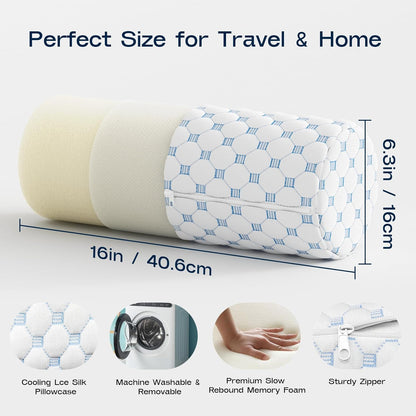Neck Roll Pillow for Neck Pain Relief - Memory Foam Neck Support Pillow for Bed | Round Neck Pillow for Sleeping, 16 * 6.3 * 6.3inch (Cool-Blue)