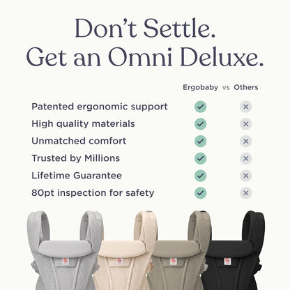 Ergobaby Omni Deluxe Baby Carrier Newborn to Toddler - Breathable Baby Carriers for Summer - All-Position Carrier with Enhanced Lumbar Support & Airflow (7-45 Pounds), Cotton, Camel