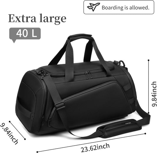 Duffle Bag for Travel, Carry on Gym Bag for Men, Waterproof Sport Bags with Shoe Compartment, 40L Weekender Men Tote Bag for Camping, Hiking, Trips - Black (CORDURA®)