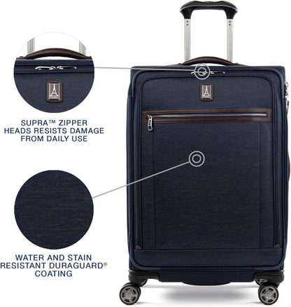 Travelpro Platinum Elite Softside Expandable Checked Luggage, 8 Wheel Spinner Suitcase, TSA Lock, Men and Women, True Navy Blue, Checked Medium 25-Inch