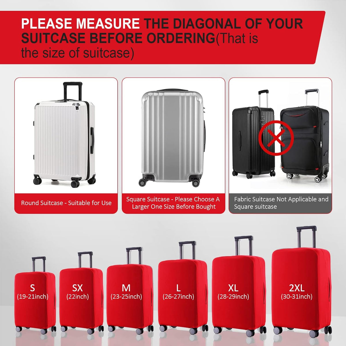 Travel Luggage Cover Suitcase Protector Scratch-Resistant Fit 19-31 Inch Suitcase, Not Included Suitcase (Red, S(19-21 inch))