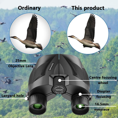 10x25 Binoculars for Adults & Kids, Compact HD Binoculars with Large View, Low Light Vision & Easy Focus for Bird Watching, Travel, Concert, Hunting