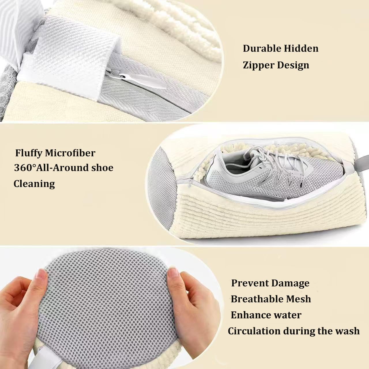 Laundry Shoe Bags for Washing Machine, 2Pcs Shoe Washing Bag Shoe Laundry Bag for Washer and Dryer Reusable Shoe Washing Bags Shoe Washing Machine Bag (Begie-2Pcs)