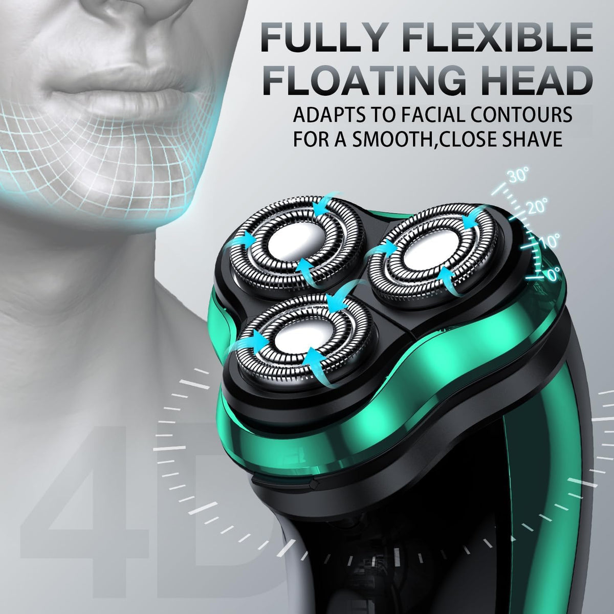 Electric Razor for Men, Rechargeable Shaver with Charging Stand, Cordless Wet & Dry Waterproof Razor with Pop-up Trimmer (Green)