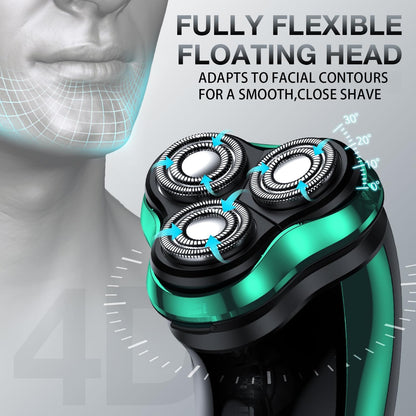 Electric Razor for Men, Rechargeable Shaver with Charging Stand, Cordless Wet & Dry Waterproof Razor with Pop-up Trimmer (Green)