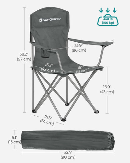 SONGMICS 2 Pack Folding Camping Chairs, Load 330 lb, Cup Holder and High Backrest, Heavy-Duty Structure, for Lawn, Garden, Fishing, Terrace