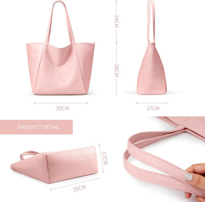 KALIDI Large Tote Bag Vegan Leather Casual Zipper Work Bag Weekender Hobo for Women 23L Oversize Shoulder Travel Purse