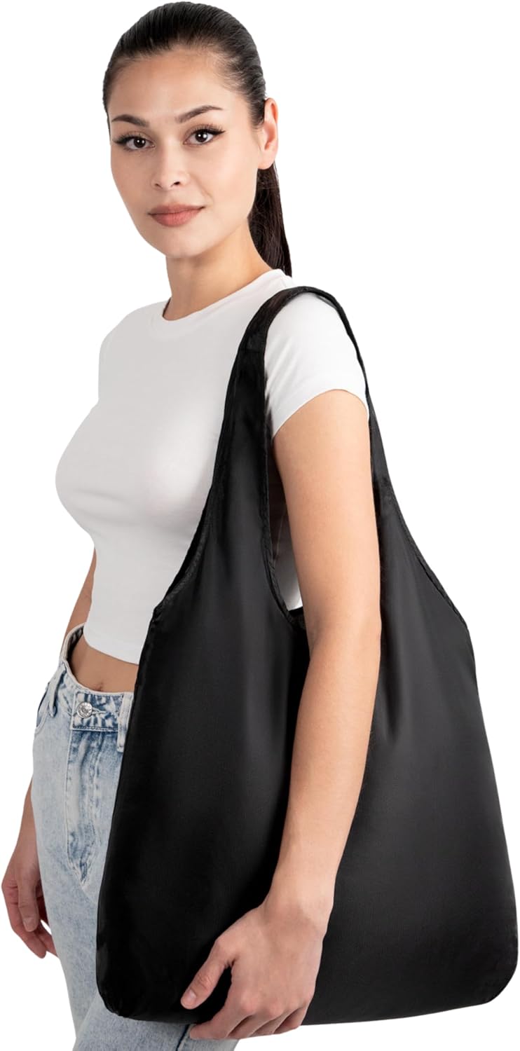 Nanobag Ultra-Lightweight Heavy Duty Foldable Tote for Women & Men, Reusable Grocery & Travel Bag, Packable Collapsible Compact Market Essential (XL Black)