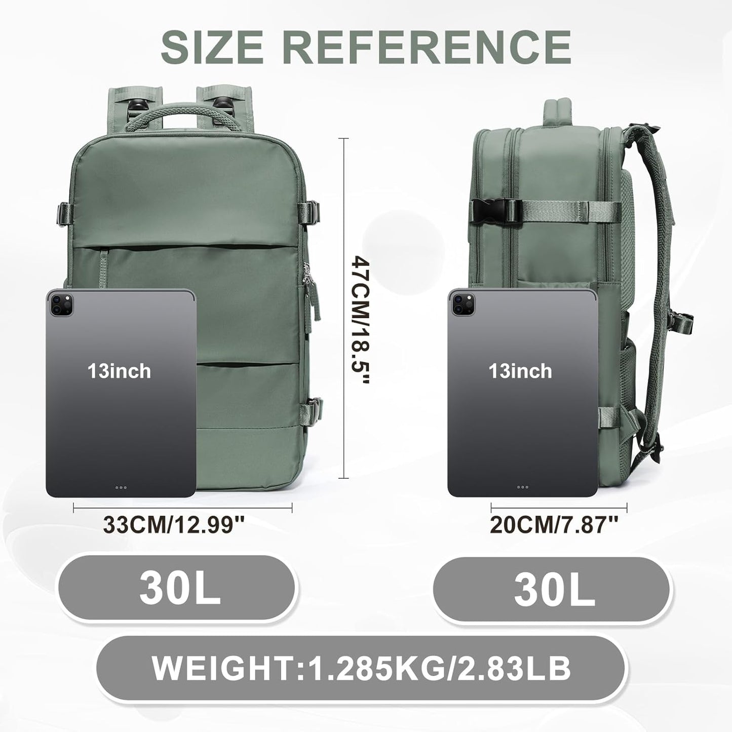 coowoz Large Travel Backpack For Women Men,Carry On Flight Approved,Hiking Waterproof Outdoor Rucksack Casual Daypack Fit 15.6 Inch Laptop Shoes Compartment (Olive Green)