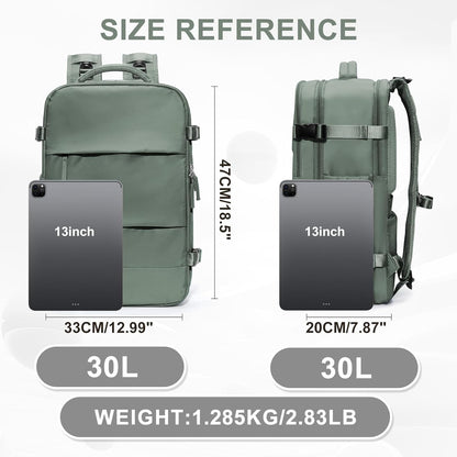 coowoz Large Travel Backpack For Women Men,Carry On Flight Approved,Hiking Waterproof Outdoor Rucksack Casual Daypack Fit 15.6 Inch Laptop Shoes Compartment (Olive Green)