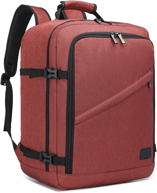 Kono Carry on Backpack, 18" Airplane Approved Under Seat Travel Backpack for Men and Women, Waterproof Lightweight Daypack for Flight 30L (Burgundy Red, Medium)