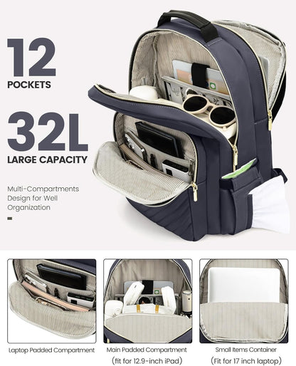 LOVEVOOK Laptop Backpack for Women, 17 Inch Large Capacity Travel Computer Work Bags, Business Nurse Backpack Purse for Womens, Backpacks, Dark Grey