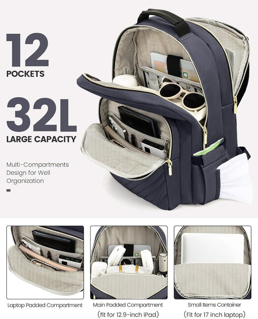 LOVEVOOK Laptop Backpack for Women, 17 Inch Large Capacity Travel Computer Work Bags, Business Nurse Backpack Purse for Womens, Backpacks, Dark Grey