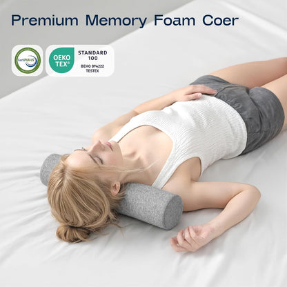 Neck Roll Pillow, Memory Foam Neck Support Pillows, Round Neck Pillows, Cylinder Bolster Pillows for Bed, Couch, and Yoga, Removable Washable Cover,18 * 4 * 4 inch (Grey)