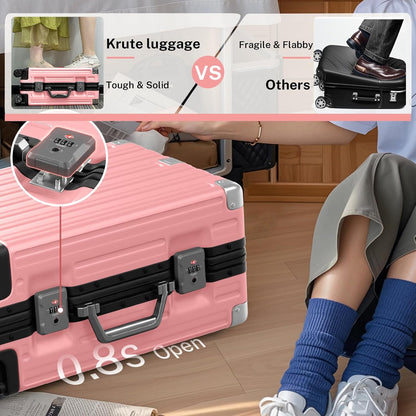 Krute Carry On Luggage 20 inch Aluminum Frame Suitcase with Spinner Wheels No Zipper Hardshell PC+ABS Luggages TSA Lock Zipperless Suitcases