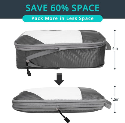 3 Set Compression Packing Cubes for Travel - Compressible, Lightweight, and Space-Saving Packing Cubes, Travel Essentials for Women, Grey