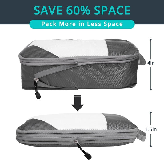 3 Set Compression Packing Cubes for Travel - Compressible, Lightweight, and Space-Saving Packing Cubes, Travel Essentials for Women, Grey