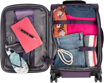 Travelpro Tourlite Softside 3-Piece Set, Expandable Luggage with 4 Spinner Wheels, Lightweight Suitcase, 21" Carry-On, 25" Checked Medium, 29 Check Large, Deep Purple