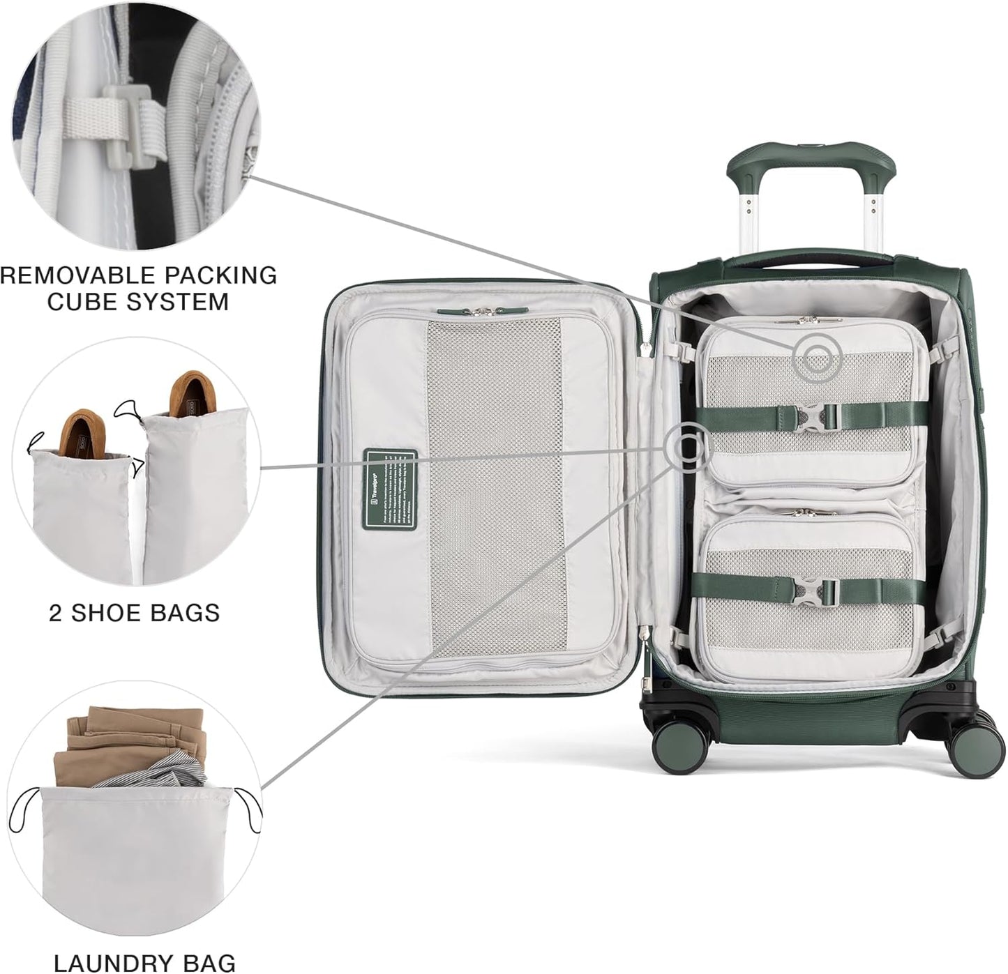 Travelpro VersaPack+ Lightweight Softside Expandable Carry on Luggage, 8 Spinner Suitcase, TSA Lock, Men and Women, Carry On 21-Inch, Desert Sage Green