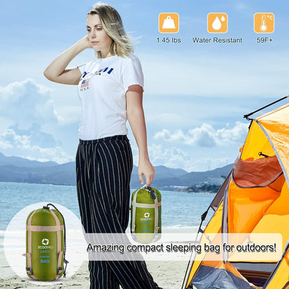 ECOOPRO Warm Weather Sleeping Bag - Portable, Waterproof, Compact Lightweight, Comfort with Compression Sack - Great for Outdoor Camping, Backpacking & Hiking-83 L x 30" W Fits Adults