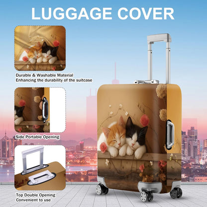ANNA QUEEN Sleeping Cats Luggage Cover, Adorable Kitten Design with Floral Elements, Stretchable, Washable Travel Sleeve for 28-30 Inch Suitcases