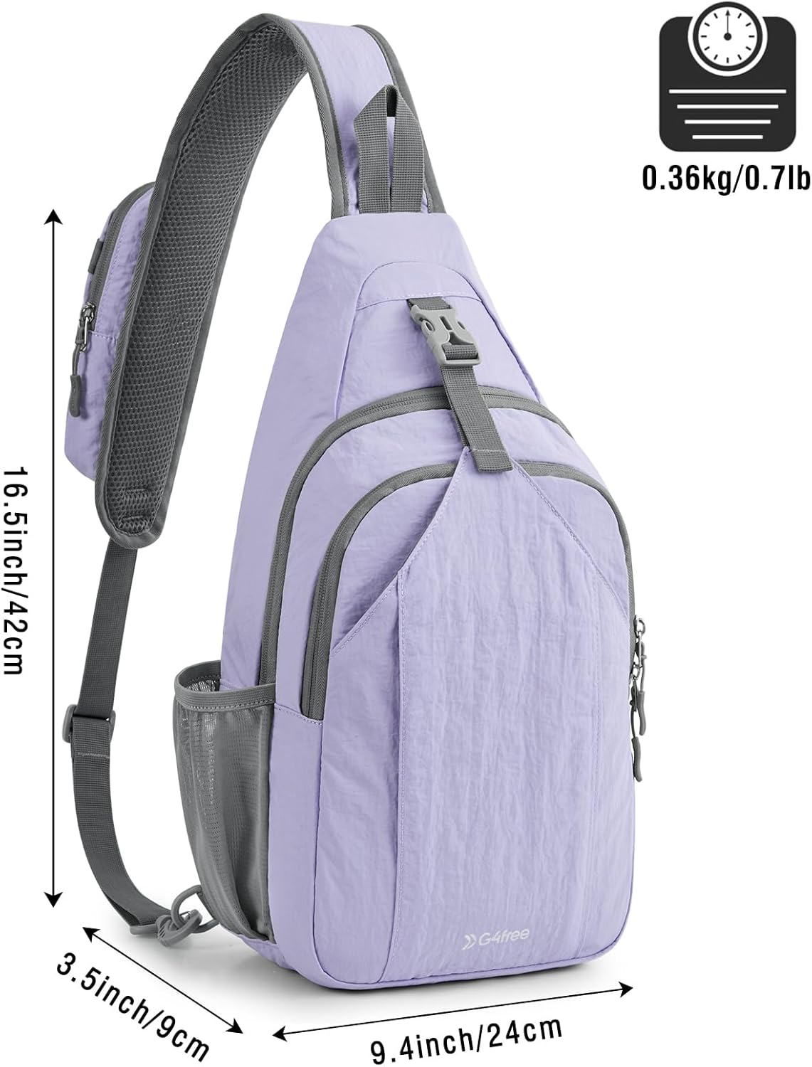 G4Free Sling Bag RFID Blocking Sling Backpack Crossbody Chest Bag Daypack for Hiking Travel (Taro Purple)