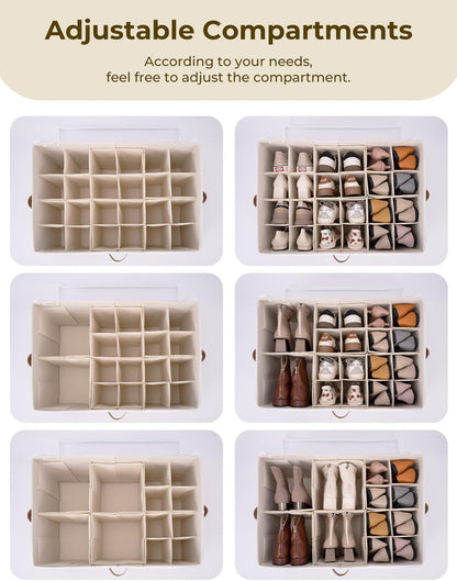 StorageWorks Shoe Organizer for Closet, Fits up to 24 Pairs, Shoe Cubby Storage Containers with Adjustable Dividers and Clear Cover, Green & White