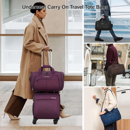 Hanke Underseat Carry On luggage Bags for Travel, Foldable Travel Bags for Women, Soft Lightweight Personal Item Travel Bag Small Carry On Bags for Airplanes, Travel Tote Bags for Women Men.（Coffee）