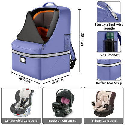Car Seat Travel Bag - Padded Car Seat Carrier with Steel Cable Handle and Reflective Stripes, Large Durable Airport Gate Check Bag with Shoulder Strap