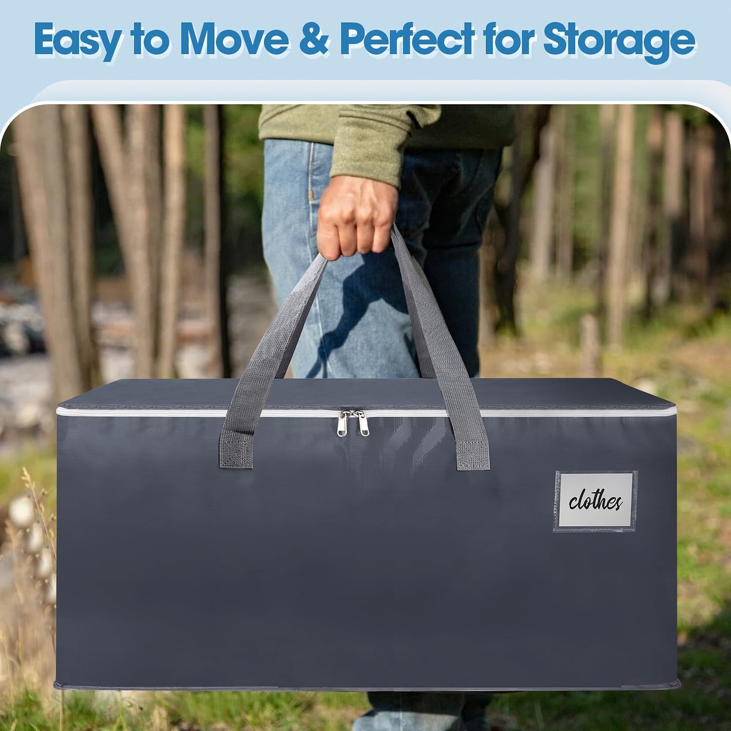 6 Pack Extra Large 93L Moving Bags, 60lb Heavy Duty Moving Totes with Triple-layered Thickening Technology, Strong Zippers & Handles, Easy Open Lids, Water-Resistant, Storage Totes, Fold Flat