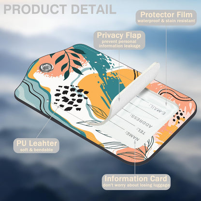 2 Pcs Boho Abstract Modern Art Luggage Tags for Suitcases PU Leather Baggage Tags Name ID Label with Privacy Cover and Stainless Steel Loop for Men Women Travel Bag Suitcase