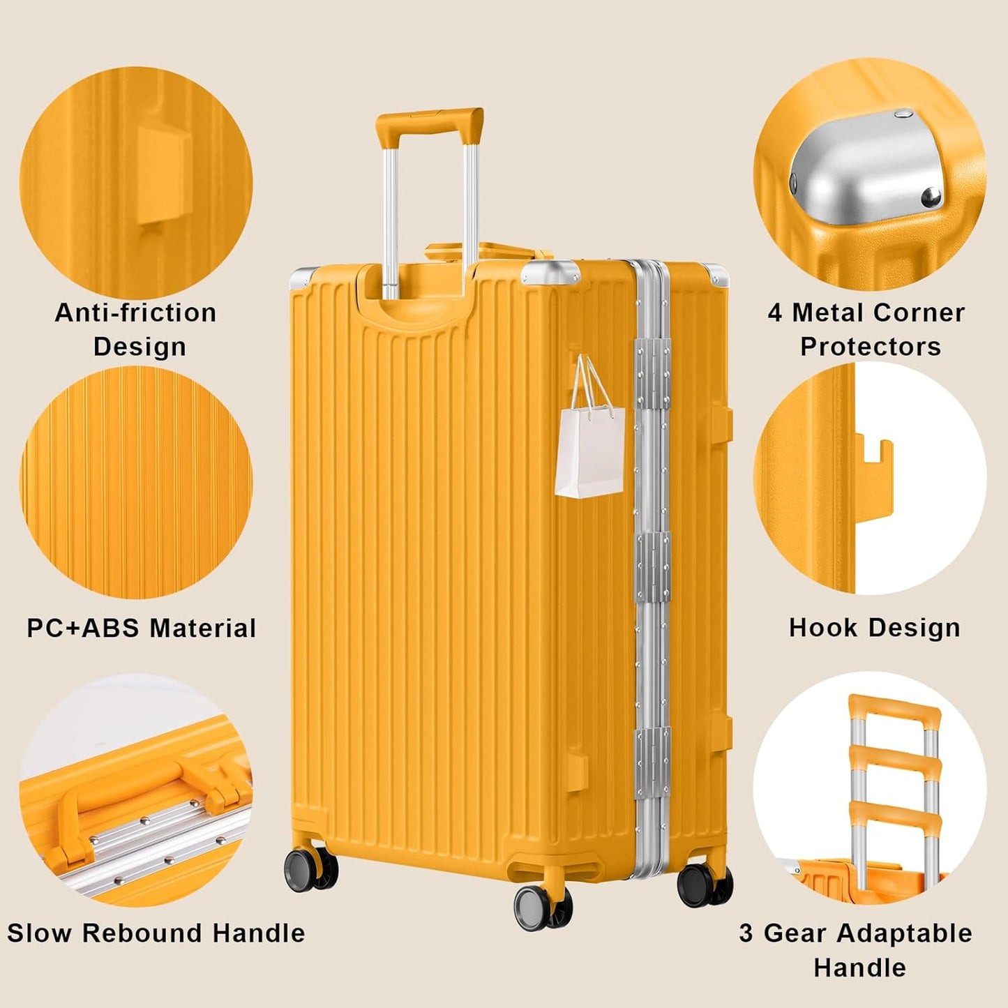 AnyZip Luggage PC+ABS Aluminum Frame Zipperless Checked Luggage Hard Shell Suitcase with TSA Lock Double Spinner Wheels 28 Inch Orange