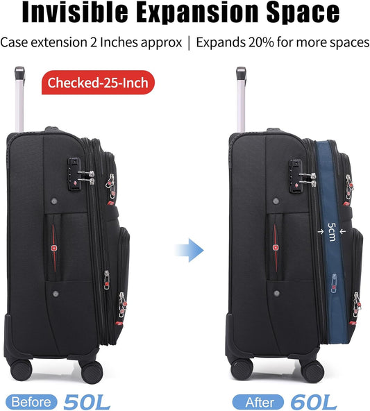 Softside Expandable Luggage with 4 Spinner Wheels, Durable Carry-On Luggage Suicase (Coffee, 2-Piece Set 21/25)