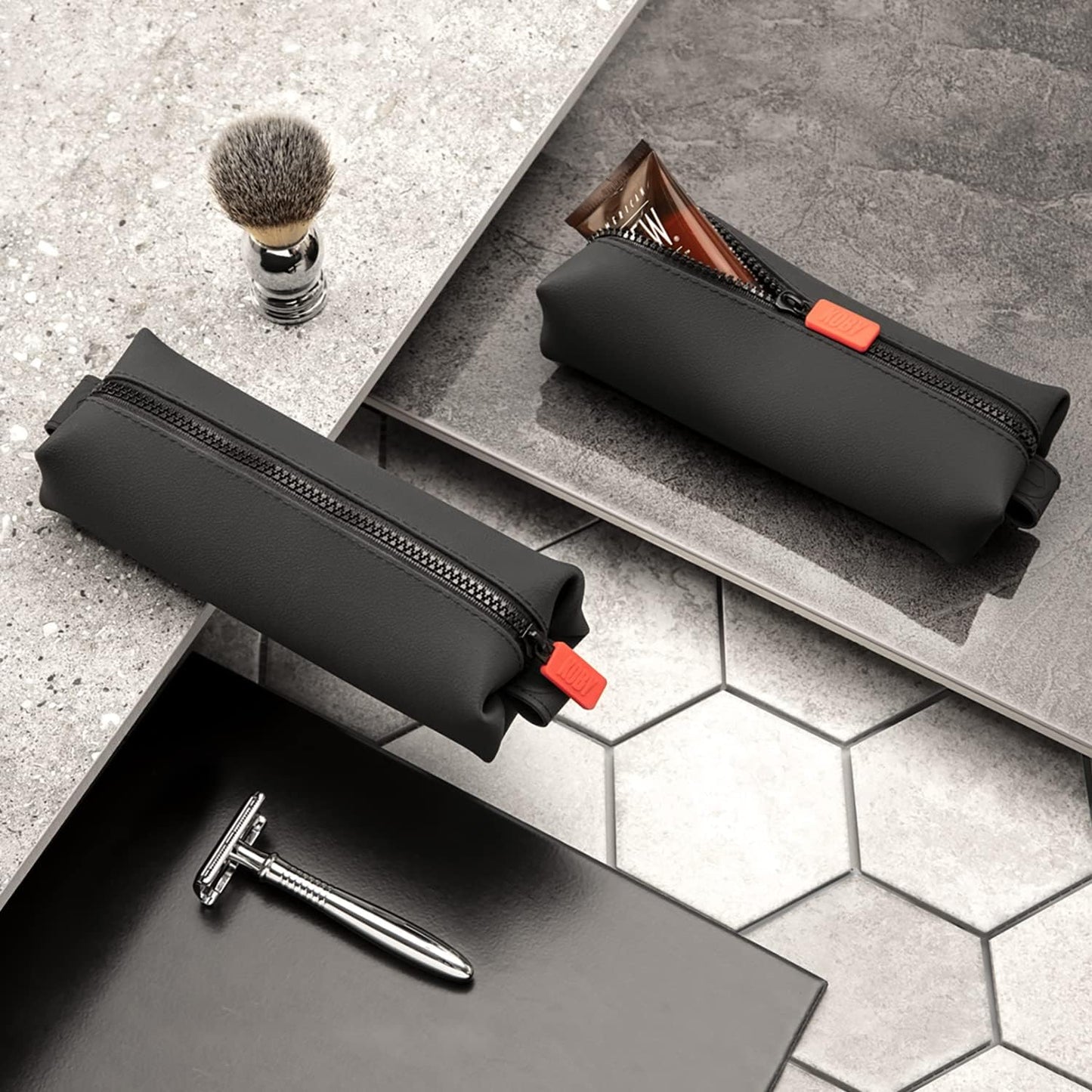 TOOLETRIES The Koby Mini Dopp Bag - Silicone Toiletry Organizer, Bathroom Travel Bag - Features Heavy-Duty Zipper, Leak Resistance, Easy to Clean - Charcoal