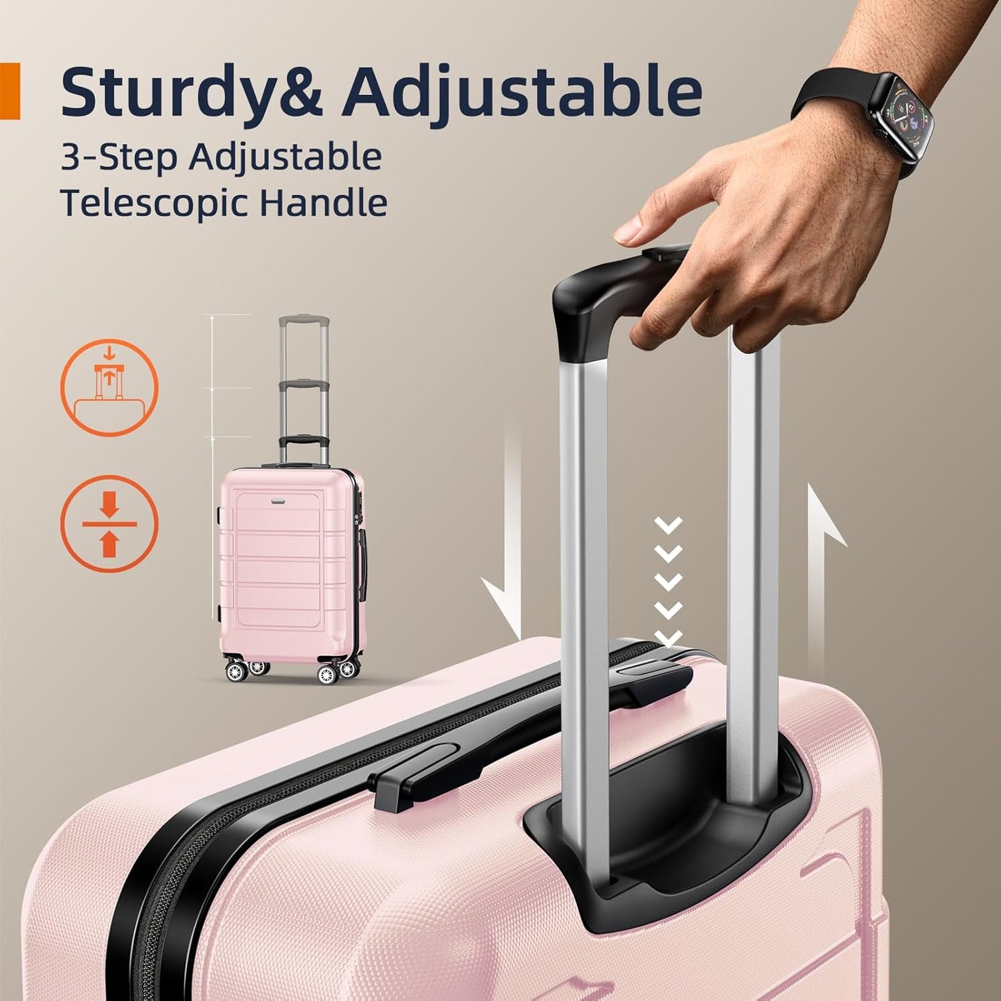 SHOWKOO Luggage Sets Expandable PC+ABS Durable Suitcase Sets Double Wheels TSA Lock Pink 3pcs