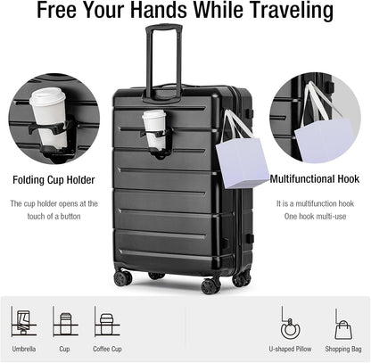 KYME Luggage Sets 3 Piece Hardshell 22in/26in/30in Suitcases with Spinner Wheels Hardside Suitcase Sets with TSA Lock Travel Rolling Luggage Set for Women Men Black