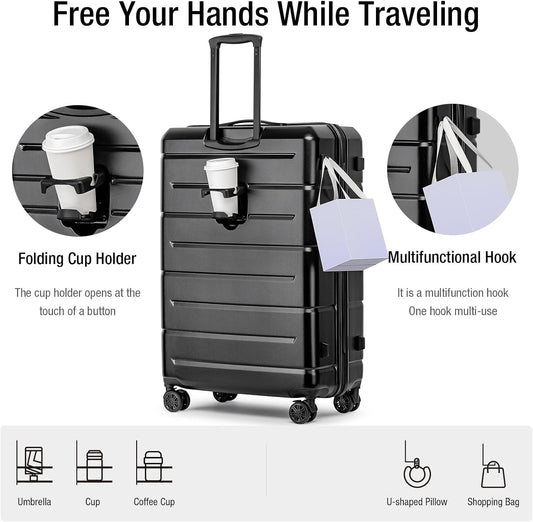 KYME Luggage Sets 3 Piece Hardshell 22in/26in/30in Suitcases with Spinner Wheels Hardside Suitcase Sets with TSA Lock Travel Rolling Luggage Set for Women Men Black