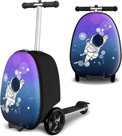 2-in-1 Ride-On Scooter Suitcase, Scooter Luggage for Kids Ages 5-12, Foldable & Lightweight Carry with LED Light-Up Wheels