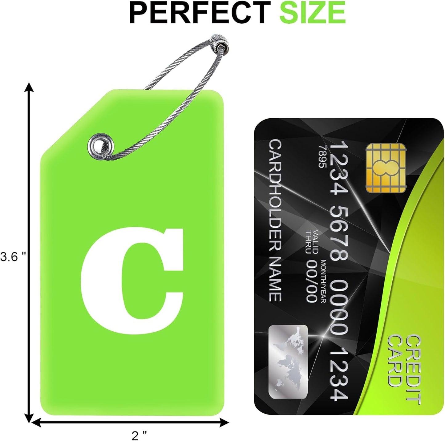 8 Pcs Luggage Tags for Suitcases, 26 Initial Letter Travel Luggage Baggage Identification Labels ID Tags Fully Bendable Tags with Stainless Steel Loop (Letter C, Green)